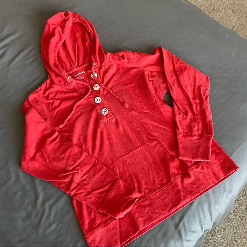 Red Eddie Bauer Hoodie with White Buttons